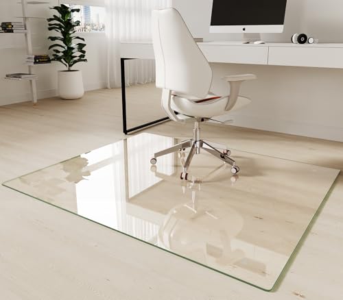 Koonmi 46x55 Clear Tempered Glass Chair Mat - 0.2" Thick, Anti-Slip Pads, Works on Hardwood & Low-Pile Carpet
