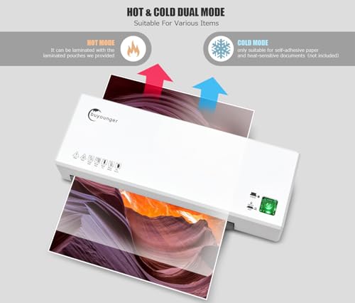 Buyounger 9 Inch Thermal Laminator Machine Set with 40 Pouches - White