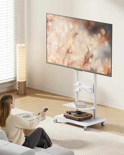 Heavy-Duty Rolling TV Stand for 37-75in TVs up to 154lb, White - 37"-75" TV / White