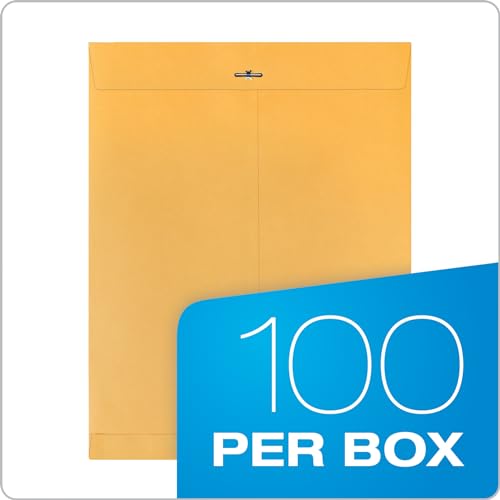 Quality Park 12 x 15.5 Clasp Envelopes with Gummed Flaps, Heavyweight Kraft, 100 Pack