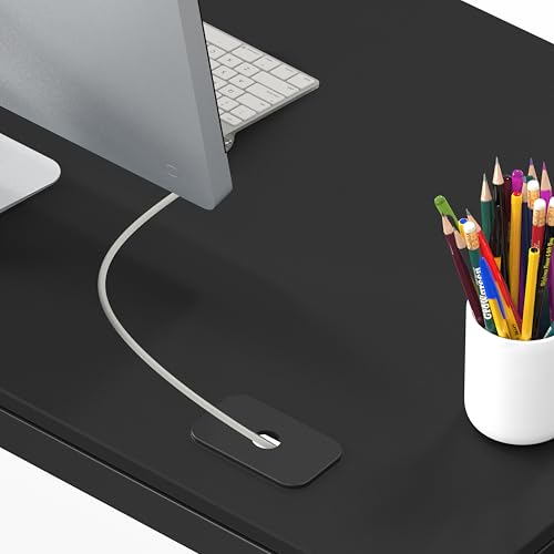 SHW 55-Inch Black L-Shaped Commercial Office Desk - 60" Version with Cable Grommets