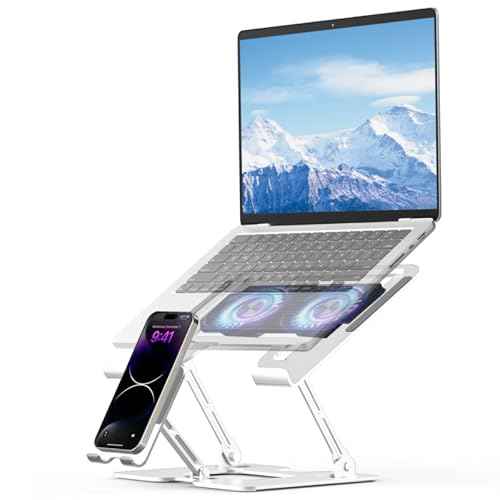Laptop Stand with Fan, MacBook Cooling Stand with 2 Removable Silent Fans and Phone Holder,Adjustable Height and Angle,Laptop Cooling Pad for 10-18 Inch Laptop,MacBook Pro,Tablet (White)