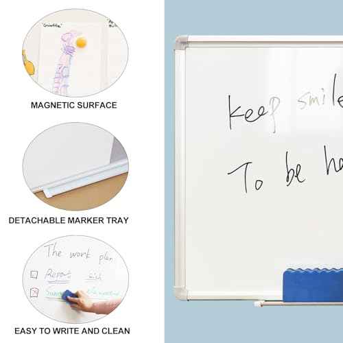 DEVELOP Grey Felt Bulletin & Magnetic Dry Erase Combo Board, 24 x 18 Inch, Wall Mounted Whiteboard/Grey Felt Bulletin Combination Board with Marker Tray, Pins, Eraser, Markers & Magnets