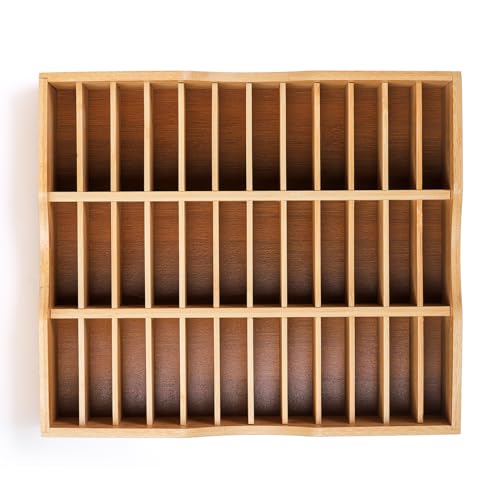 Lawei 36-Grid Bamboo Cell Phones Storage Box, Desktop Mobile Phone Holder Organizer Storage Box for Teachers Classroom School Office, Finishing Grid Multi Cell Phone Rack Display, No Assembly Required