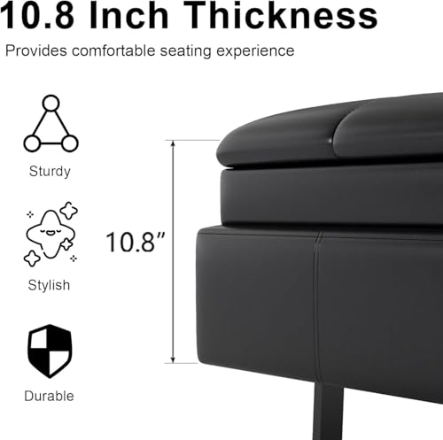 AIIT 2-Seat Waiting Room Bench with Storage (Black) - PU Leather, Thick Cushion, 4.7in Storage Box