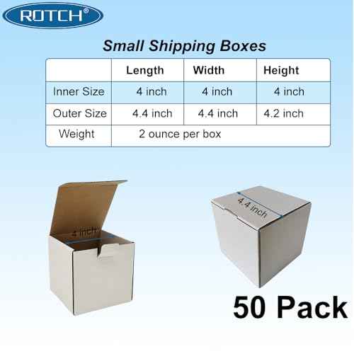 ROTCH 4x4x4'' Small Shipping Box, 50 Pack, Sturdy Corrugated Cardboard Mailer, White (M444-E-W)
