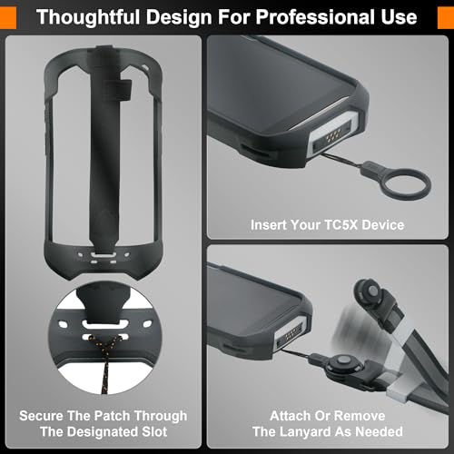 IYOUBOL Black Rugged Protective Case with Hand & Neck Straps for Zebra TC5X Series