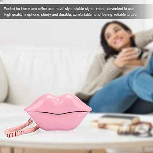 Corded Lips Telephones, European Style Landline Phone Home Desk Telephone Fashionable Sexy Pink Lips Shape Desktop Landline Phone Wired Telephone Decoration for Home, Office, Shops (Pink)