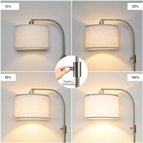 Nintiue Dimmable Floor Lamp, 1200 Lumens LED Edison Bulb Included, Arc Floor Lamps for Living Room Modern Standing Lamp with Linen Shade, ?F1599