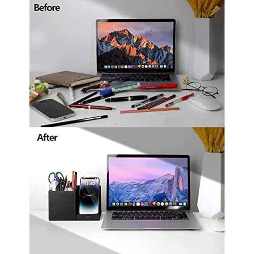 Pen Holder with Wireless Charger, Compatible with iPhone 17/16/15/14/13/12/11/8 Series, Pencil Holder Phone Stand for Desk Home Office, Men Gift Husband Wife Anniversary Dad Birthday Idea Gadget