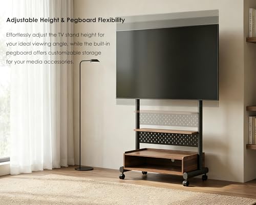 FITUEYES Walnut Rolling TV Floor Stand for 40-85in TVs, Height Adjustable