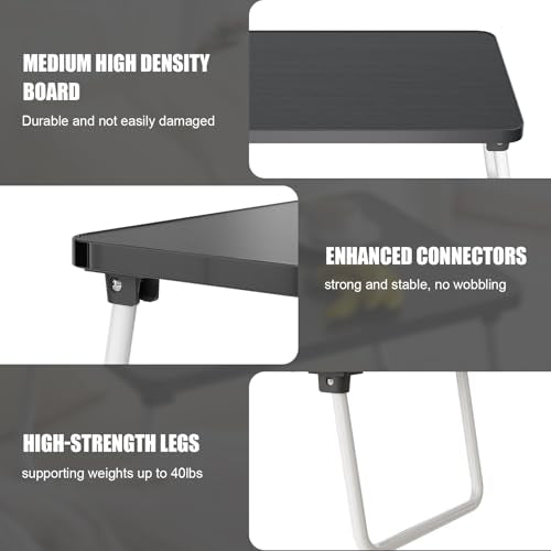 Youpehom Black Foldable Lap Desk for Bed or Couch - Portable Laptop Tray