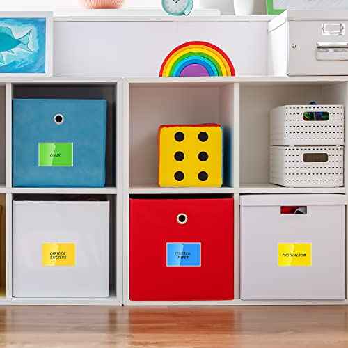 Outus 200 Pack Self Adhesive Label Pockets Bulk Plastic Labels Holders for Storage Bins Clear Classroom Nameplate Sleeves Index Card Tote Photos Waterproof Protect Office(5x7 Inch)