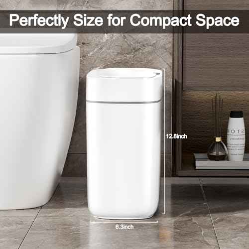 MOPALL Bathroom Trash Can with Lid, 3.5 Gallon Automatic Motion Sensor Garbage Can, Waterproof Touchless Smart Trash Can Small Waste Basket for Kitchen Bedroom Office