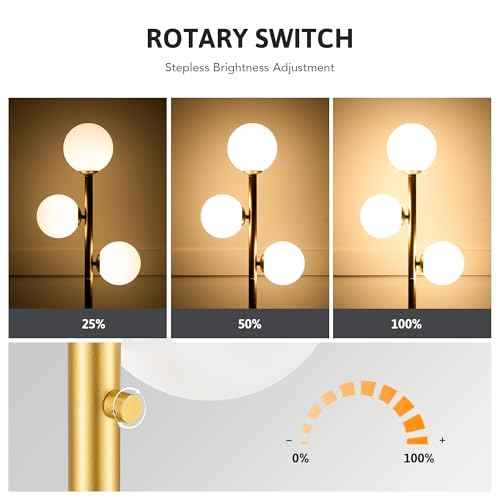 VONLUCE Mid Century Modern Floor Lamp 65", 3 Globe Lights Standing Lamp with LED Bulbs & Frosted Shades, Contemporary Dimmable Tall Pole Lamp for Living Room Bedroom Office, Gold