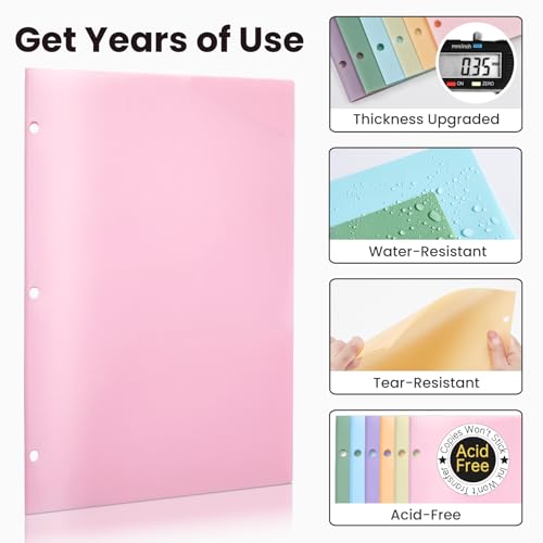 Pink 2-Pocket Plastic Folder with 3-Hole Punch, Sturdy Document Organizer