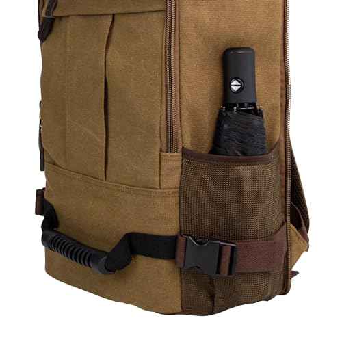 KAUKKO Canvas Travel Backpack Multi-Functional Bag Fits 17" Laptop, Large Capacity Hiking Backpack, Outdoor Casual Daypack KHAKI,23.8L
