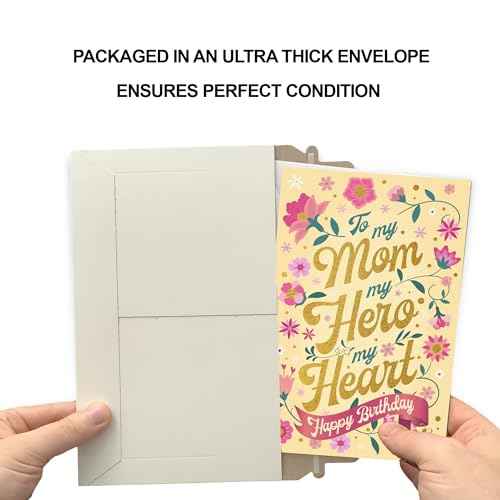Prime Greetings Birthday Card For Mom (Mother), Made in America, Eco-Friendly, Thick Card Stock with Premium Envelope 5in x 7.75in, Packaged in Protective Mailer