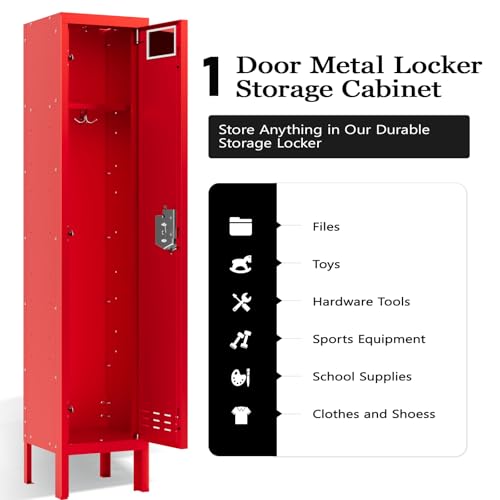 Lockable 5-Door Metal Locker Cabinet, 66In H Steel Storage for Home, School, Office, Gym - Red