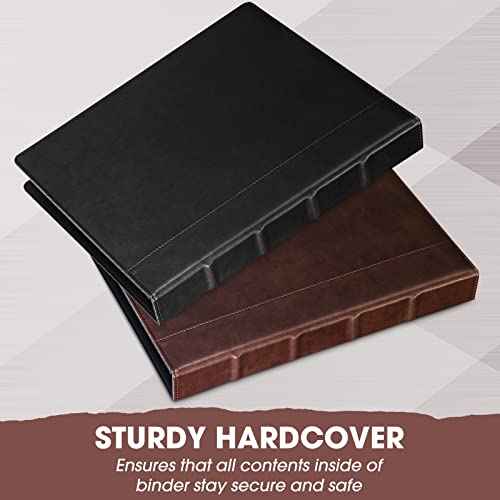 Yexiya 4 Pcs Vintage Hardback 3 Ring Binder Planner Portfolio Leather Round Ring Binder Organizer Holds 200 Sheets with 2 Inner Pockets, 13 x 10 Inch(1 Inch,Black, Brown)