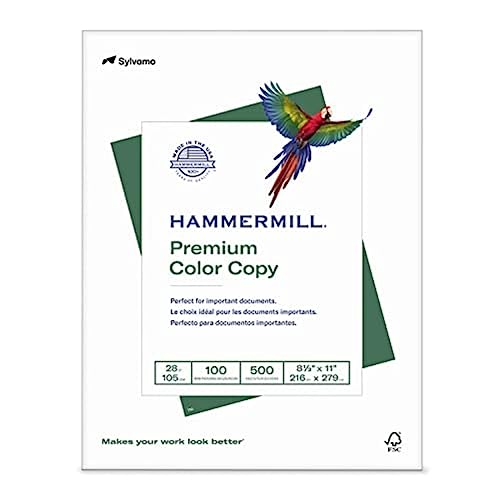 Hammermill Premium Color Copy Printer Paper 8.5 x 11 - 1 Ream (500 Sheets), 28 lb, Bright 100, Made in USA, Letter Size