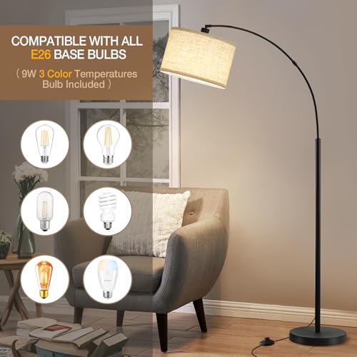 Luvkczc 71" Arc Floor Lamps for Living Room, Standing Lamp with Adjustable Head, Tall Pole Lamp with Foot Switch, Arched Reading Light for Bedroom, Office, 9W 3 Color Temperatures Bulb Included