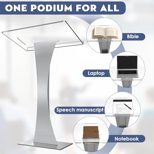 43in Pulpit Podium with 10mm Acrylic Top, Iron Stable Base – Easilywinlife Silvery