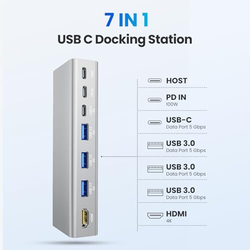 tounee Laptop Stand with Detachable USB-C Hub, 100W PD Charging, 4K@60Hz HDMI, 3 USB Ports, Ergonomic Laptop Holder Docking Station for 10-17" Laptops, MacBook & More - Silver