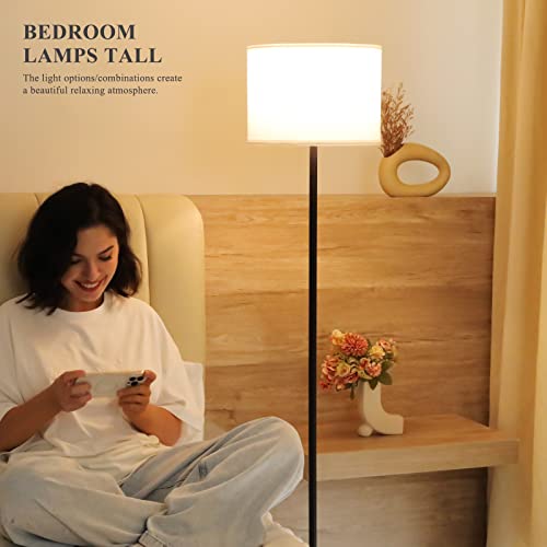 Ambimall Modern Floor Lamp with White Shade & Foot Pedal Switch, 60 Inches, Black Pole, No Bulb