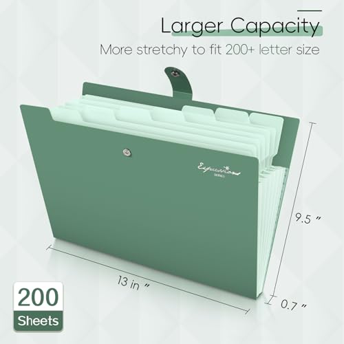 Sooez Dark Green Accordion File Organizer with 8 Pockets - Expandable Document Folder