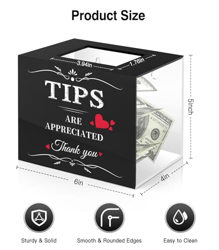 MoKo Wall-Mounted Acrylic Tip & Donation Jar 6x4x5 Inches Black & Clear