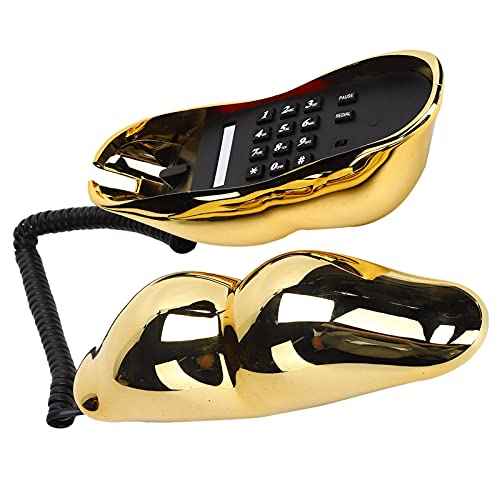 Electroplating Golden Yellow Funny Lip Telephone, with Number Storage Function, Landline Telephone Home Desktop Corded Fixed Telephone for Home Office Phones Home Decoration