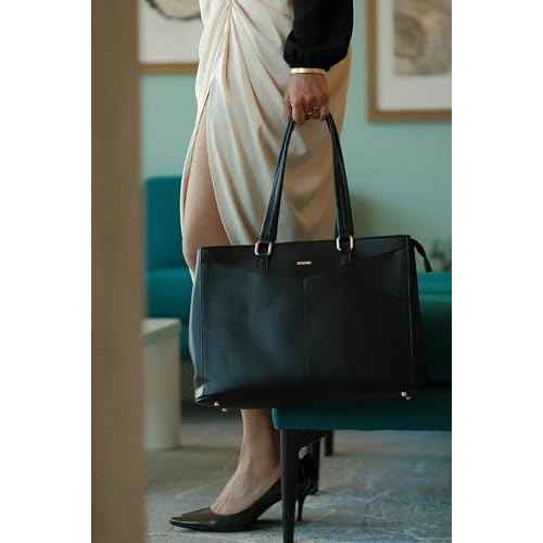LOVEVOOK Laptop Tote Bag for Women 15.6 Inch Waterproof Leather Computer Bags Business Office Work Briefcase Black