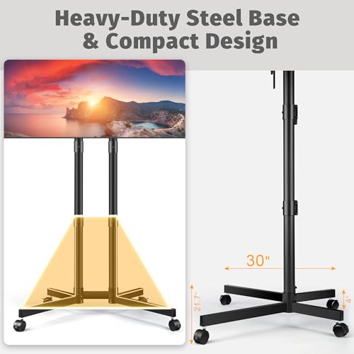 Rolling TV Stand for 32-75 Inch LCD LED 4K TVs Holds up to 99 lbs, Outdoor TV Stand, Mobile TV Stand with Wheels, Height Adjustable, ¡¾10¡Æ Tilt TV Cart, Max VESA 400x400mm, Black