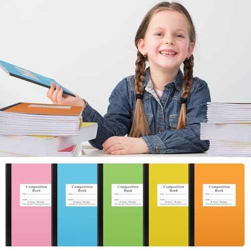 Janlaugh Composition Notebooks Bulk Wide Ruled Lined, 8.5 x 5.5 Inch, 30 Sheets/60 Pages, Back to School Supplies, First Day of School Notebooks for Teacher Student Office Supplies(50 Pack)