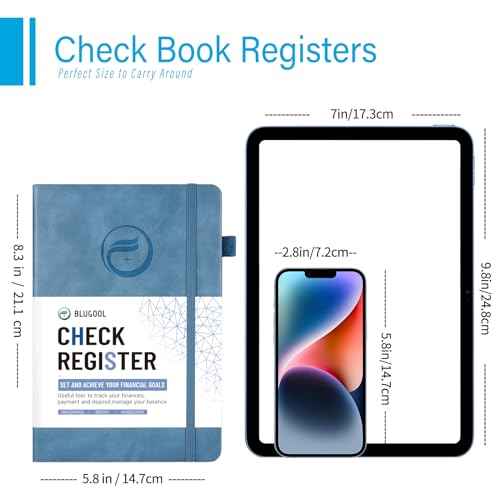 Check Registers for Personal Checkbook, Blugool Checkbook Register with Check & Transaction Registers, Accounting Ledger Log Book for Personal and Work, 5.8" x 8.3" (Blue)
