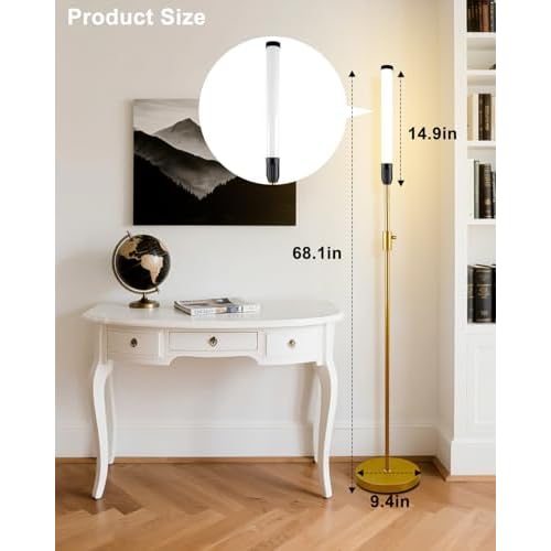 68" LED Floor Lamp for Living Room, Stepless Dimmable(10-100% Brightness) Standing Tall Lamps for Bedroom/Office, Industrial Floor Lamp, Mid Century Floor Lamps with Foot Switch-Gold