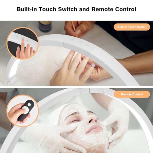 Nail Light for Desk, 30'' LED Half Moon Lamp for Nail Techs, Manicure and Handicraft, Adjustable Color Modes and Brightness, with Phone Holder (White)