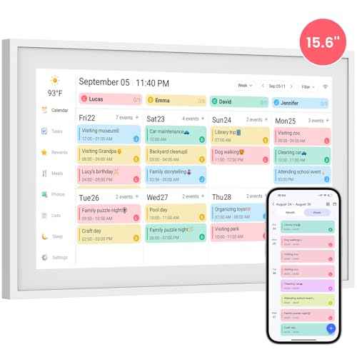 Skyzoo 15.6-Inch Digital Calendar ? Schedule, Chore Chart, Meal Planner, Task Rewards System, Family Photo Display, Syncs with Online Calendars, Horizontal, Vertical & Wall-Mount