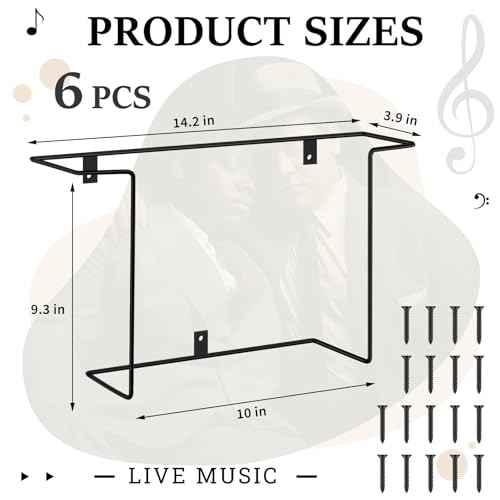 4 Pcs Vinyl Record Shelf Wall Mount,12 Inch Metal Wire Wall Mounted Vinyl Record Storage, floating Shelve, suitable for Bedroom, Living Room (Black)