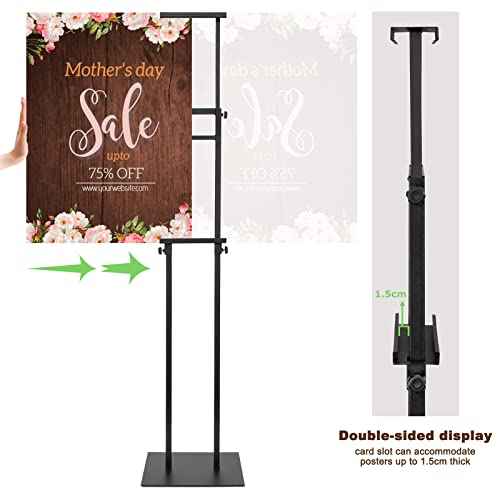Black Pedestal Poster Sign Stand for Display, Adjustable Height Up to 80 Inchs, Heavy Duty Banner Double Sided Sign Holder for Board & Foam