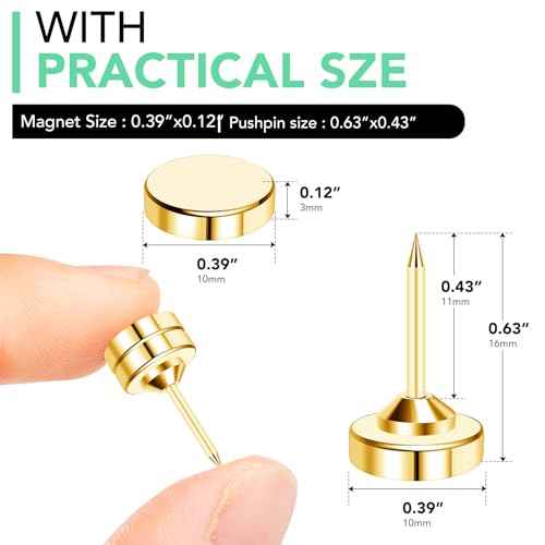 E BAVITE 80 Set Magnetic Push Pins,Flat Push Pin, Magnetic Thumb Tacks for Wall Bulletin Board Poster and Photo Hangers (Gold)