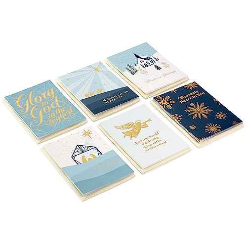 Hallmark Religious Christmas Card Assortment, Heavenly Peace (36 Cards and Envelopes) Dusty Blue and Gold Foil