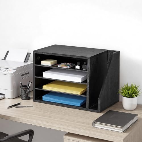 VEVOR Wooden Literature Organizer 15.75 x 9.25 x 11.02 in Black - Office Mailbox with 4 Compartments & Side Storage