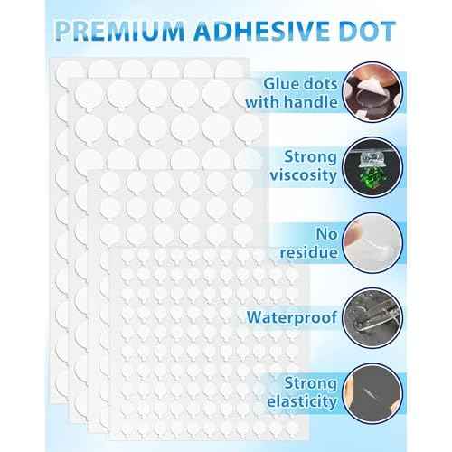 FIVEIZERO Double Sided Adhesive Dots, 0.4", 0.6", 0.8" Clear Removable Glue Sticky Dots for Wall Hanging, Poster, Picture, Balloon Decoration, Waterproof No Trace Mounting Putty, Heavy Duty (280pcs)