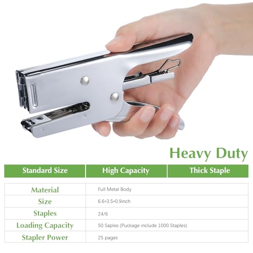 Fullhawl Silver Stapler Set with 1000 Staples & Remover | Heavy-Duty Office Desktop