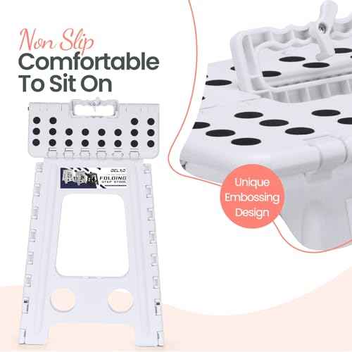 Delxo Folding Step Stool 17.5 Inch White Step Stools for Kids Foldable,Portable Collapsible Step Stool with Handle, Folding Stool for Kitchen Bathroom,Bedroom,Garden