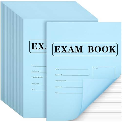 Skyygemm 100 Pack Books in Blue Color, 8.5" x 11" Blue Exam Books, 8 Sheets 16 Pages, Wide Ruled Saddle Stitched Examination Notebooks for School Test Business Office
