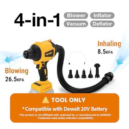 Cordless Air Pump Air Duster Compatible with Dewalt 20V Battery(Tool Only), Handheld Brushless Compressed Air Mattress Pump Air Blower w/ 3 Speeds & 7 Nozzles & 336MPH for Home Cleaning, Outdoor