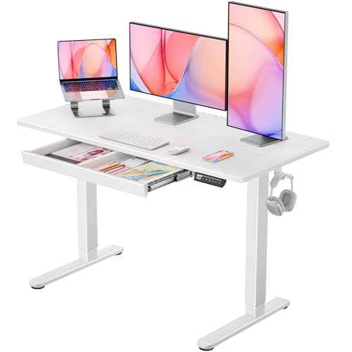 ErGear Electric Standing Desk with Drawers, 48" x 24" Height Adjustable Desk with 4 Preset, Home Office Computer Table with Splice Board, White